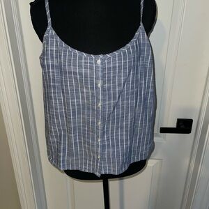 Blue White Striped Button Front Cami Tank Top Womens Spaghetti Strap Lightweight